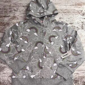 Gray rainbow Print Zip-Up Hoodie